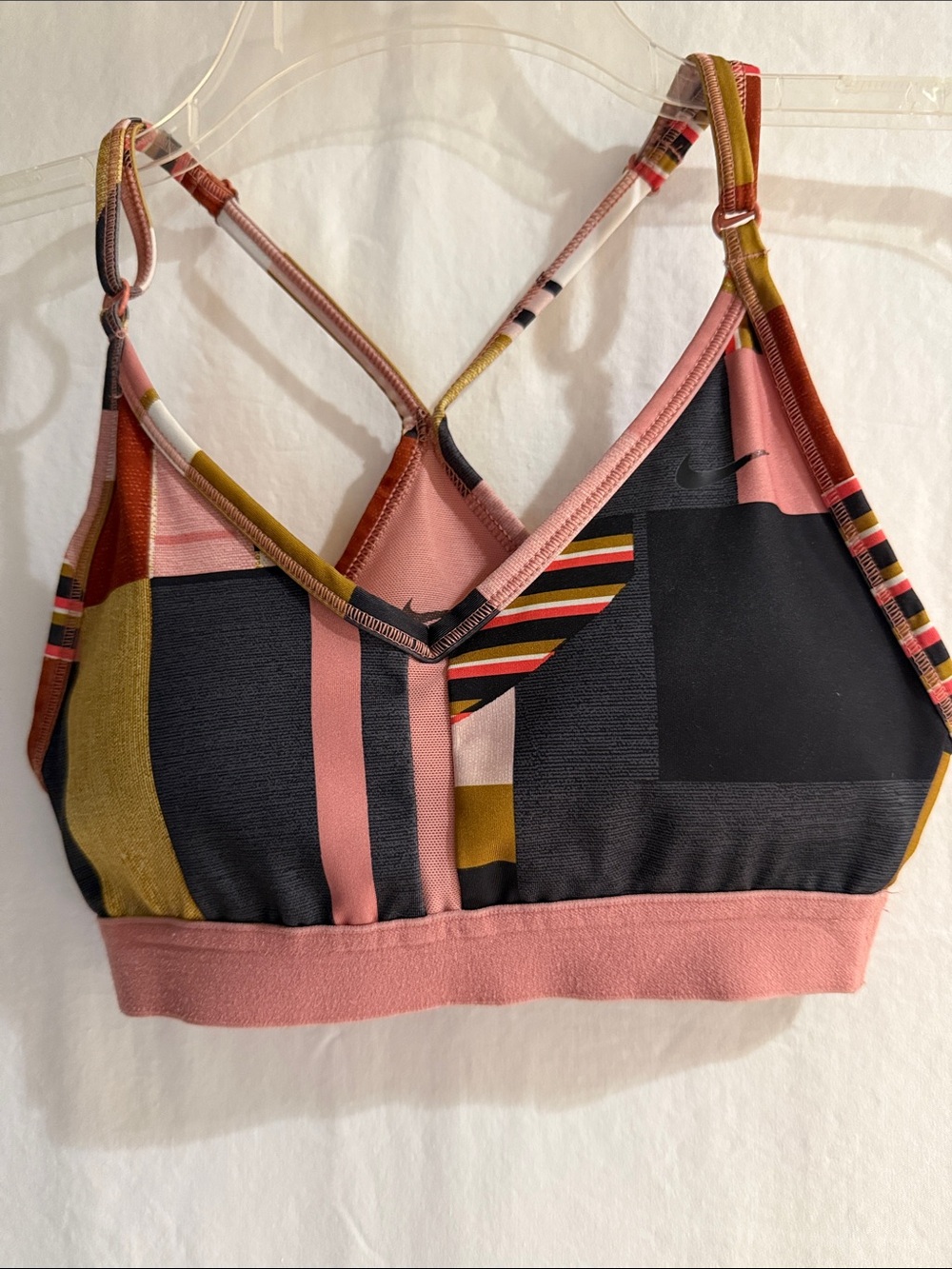 Nike Geometric Strappy Sports Bra — Pink, Black, Mustard, Cream XS